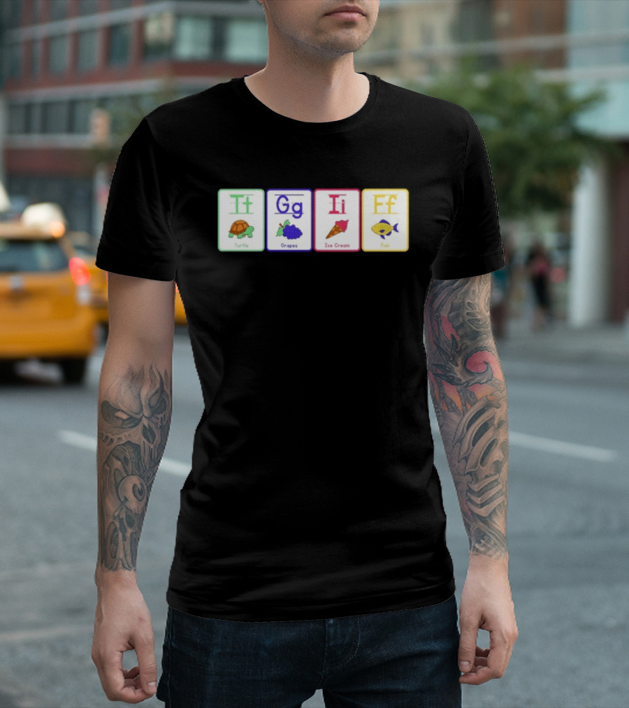 Alphabet Flashcards G I F Turtle Grapes Ice Cream Fish T-Shirt