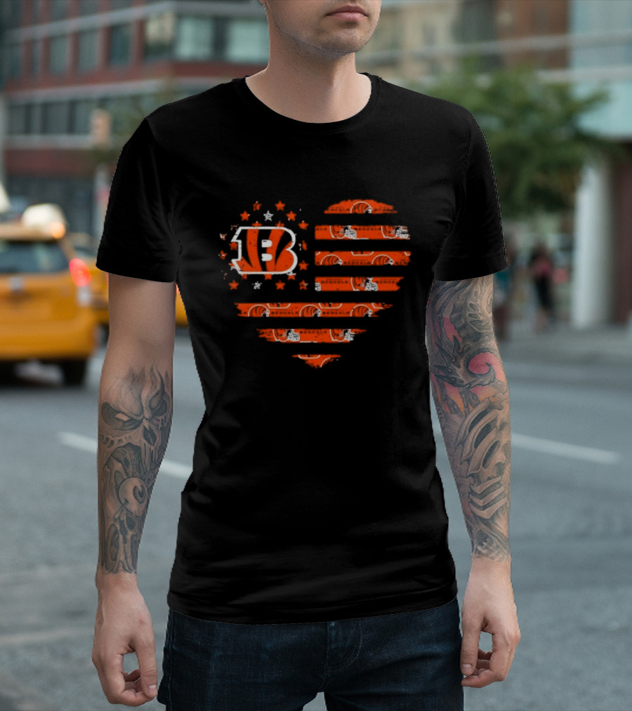 Cincinnati Bengals American Flag Heart 2026 Season T-Shirt