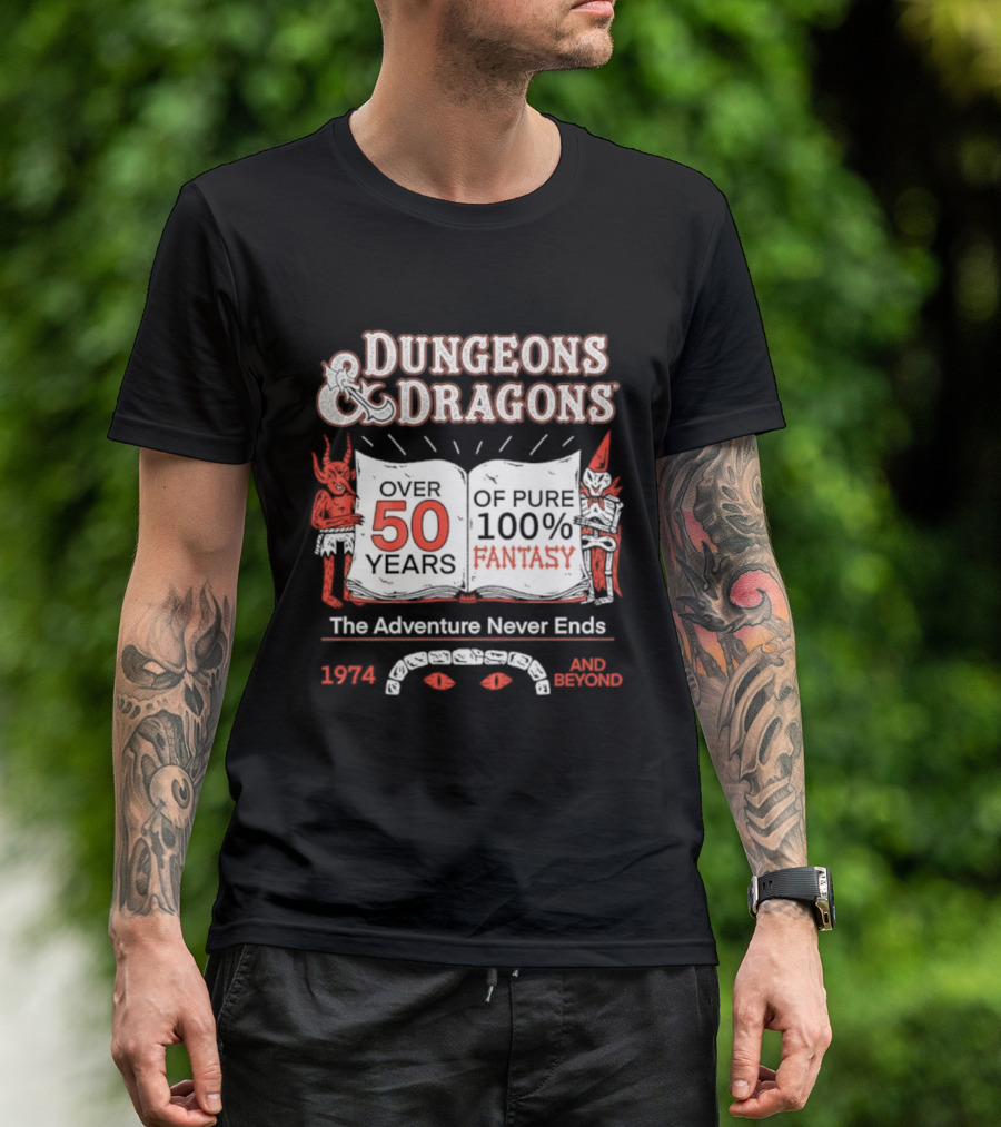Dungeons And Dragons 50 Years Pure 100 Fantasy 1974 The Adventure Never Ends T-Shirt