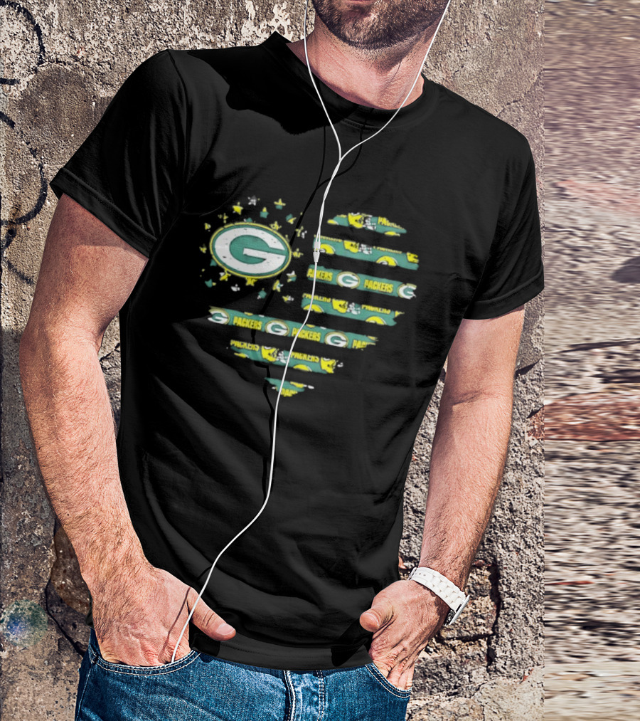 Green Bay Packers 2026 Season American Flag Heart Packers Gamers NFL Football Fans T-Shirt