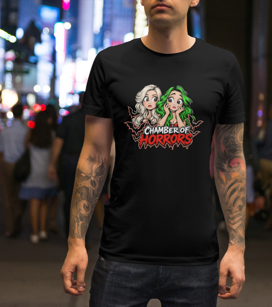 Scarlett And Shotzi Chamber Of Horrors Bats And Green Hair T-Shirt