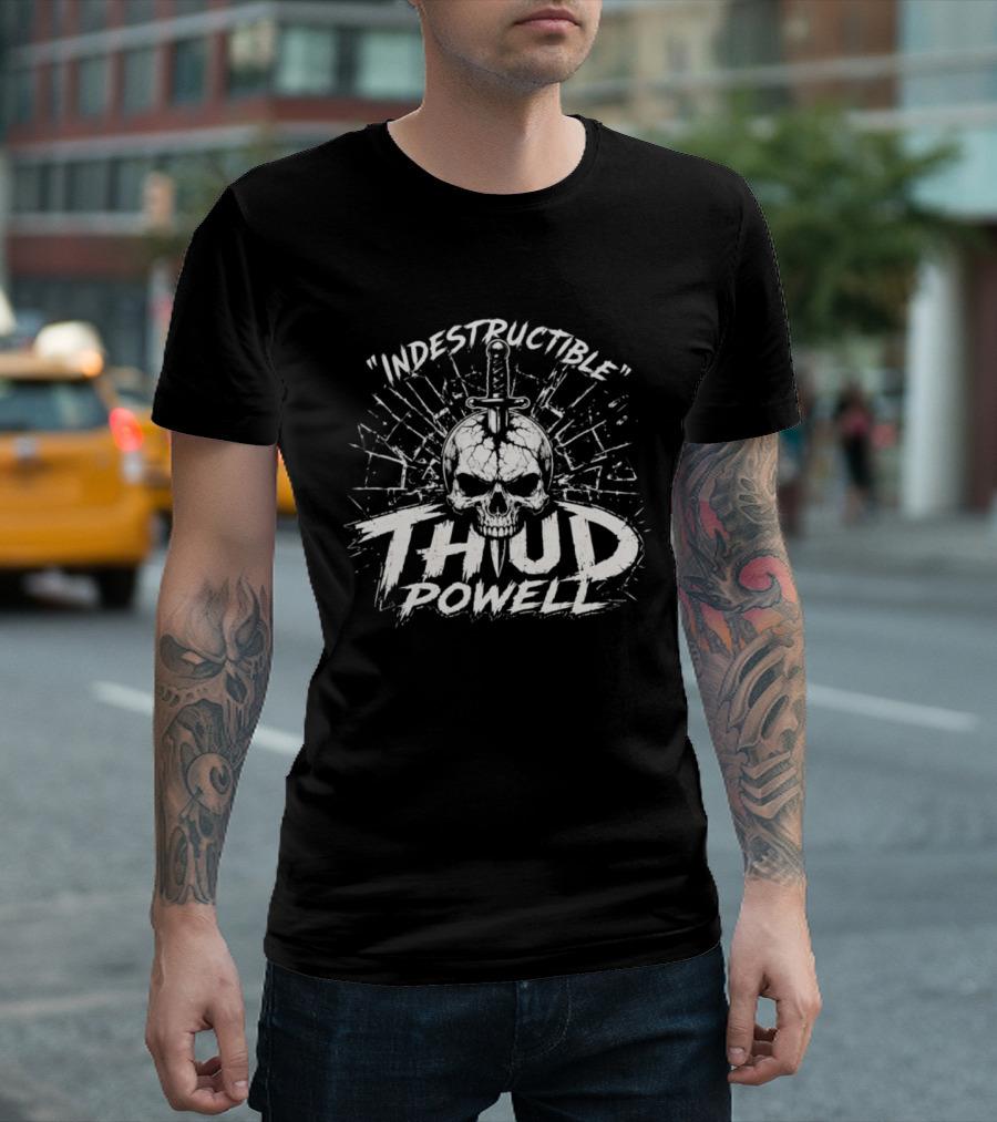Indestructible Thud Powell Skull Sword Artwork Explosion T-Shirt