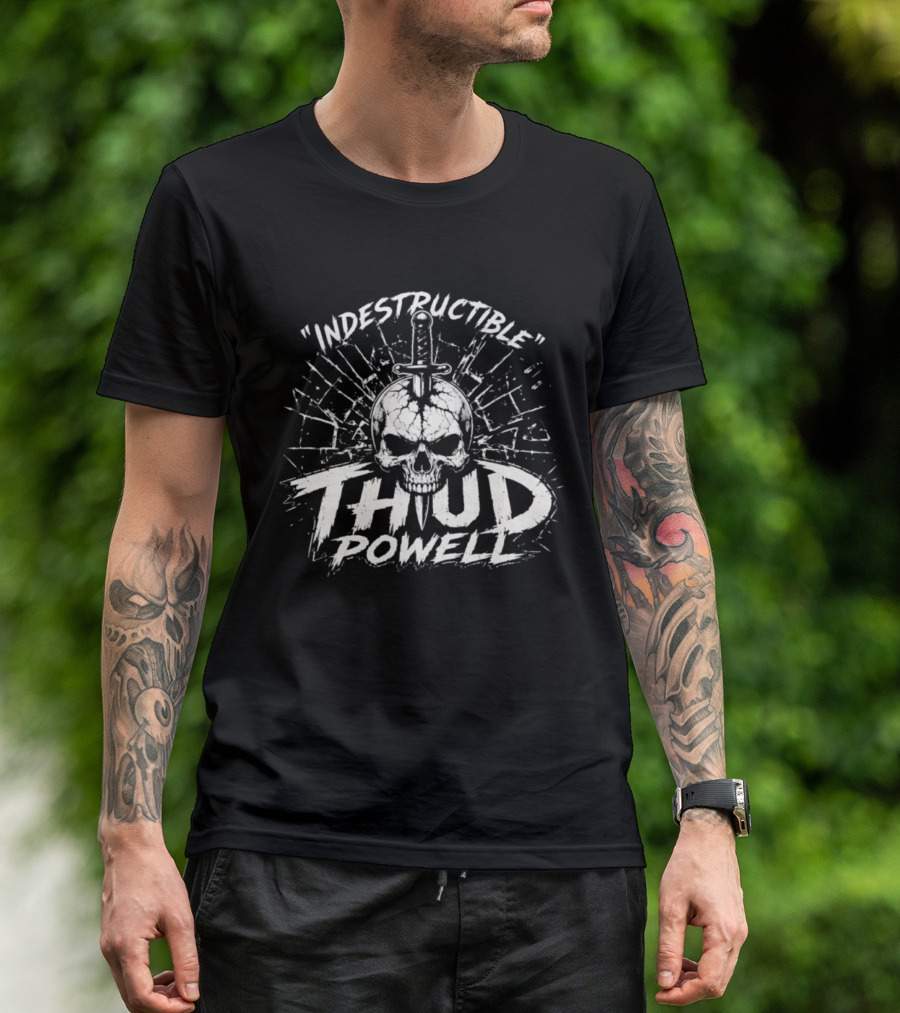 Indestructible Thud Powell Skull Sword Artwork Explosion T-Shirt