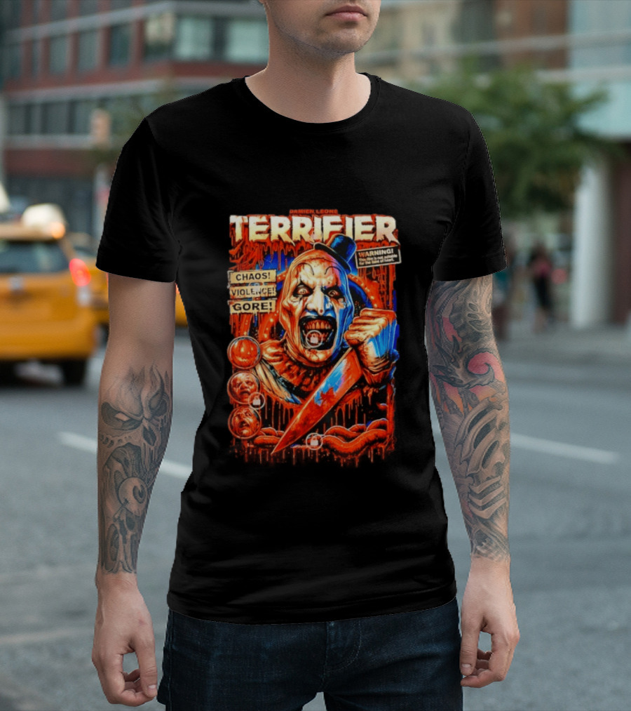 Damien Leone Terrifier Chaos Violence Gore Warning Clown T-Shirt