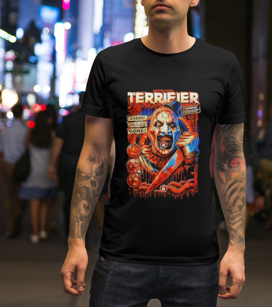 Damien Leone Terrifier Chaos Violence Gore Warning Clown T-Shirt