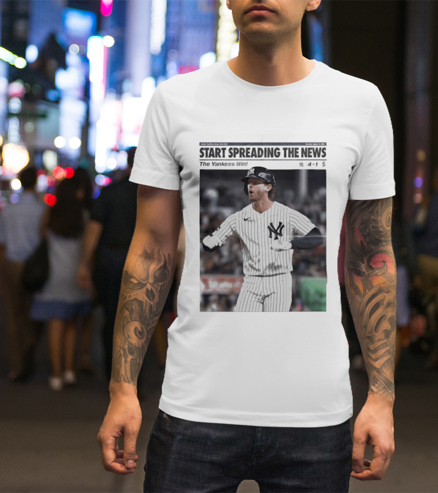 Anthony Volpe New York Yankees Start Spreading The News Pinstripe Jersey Celebration T-Shirt