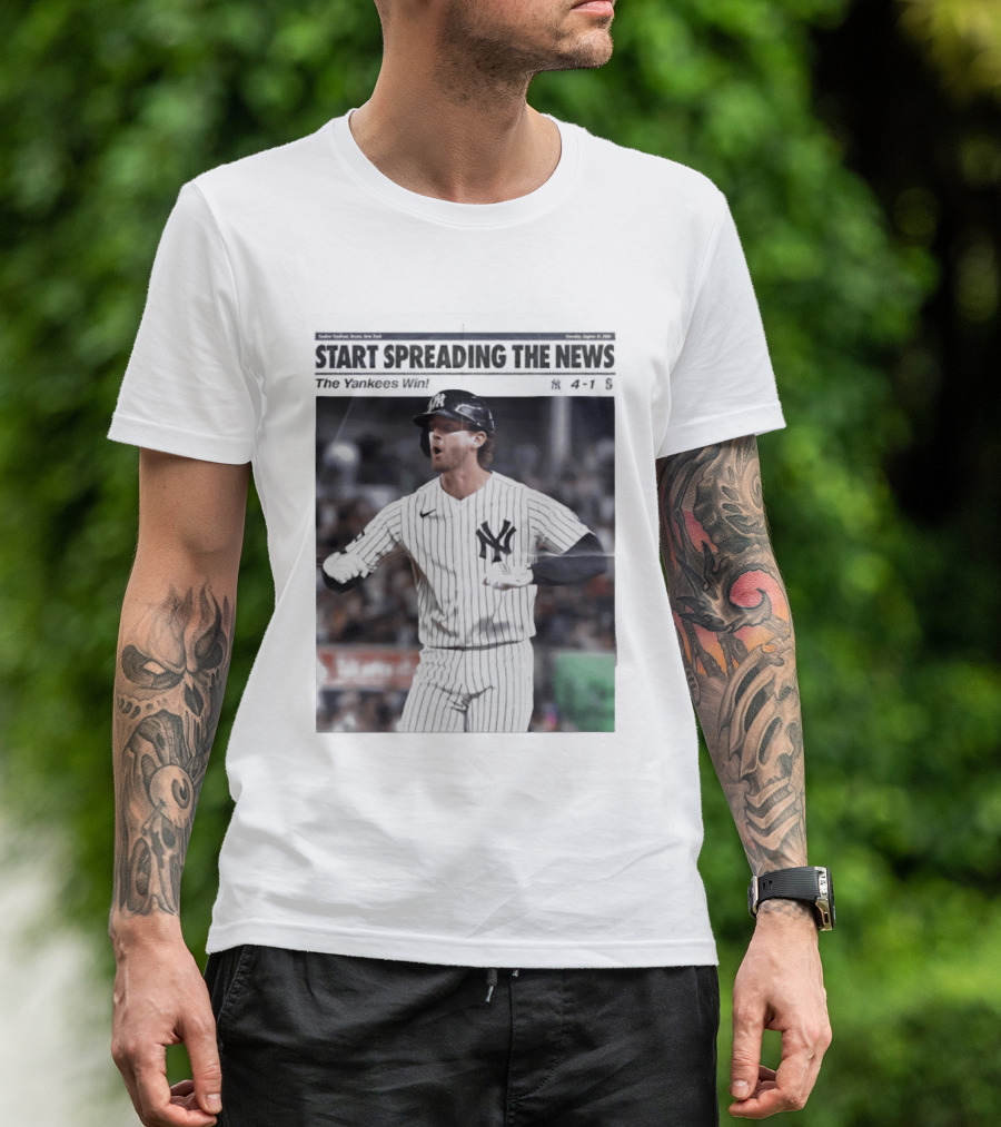 Anthony Volpe New York Yankees Start Spreading The News Pinstripe Jersey Celebration T-Shirt
