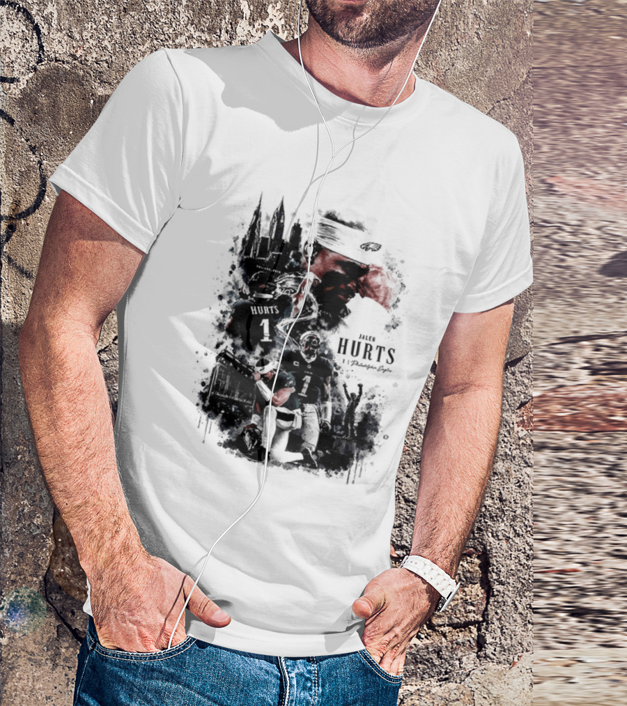 Jalen Hurts 1 Philadelphia Eagles 2026 Two Sided Football T-Shirt