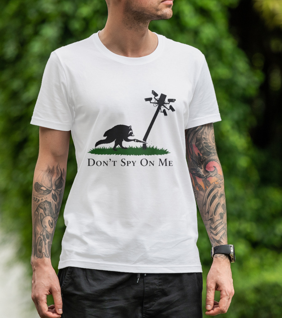 Jimothy Don't Spy On Me Raccoon Cutting Camera Pole T-Shirt