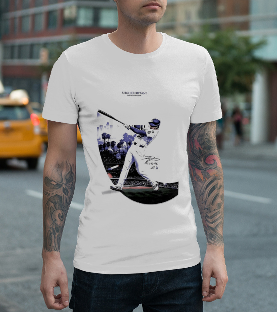 Shohei Ohtani 17 Los Angeles Angels MLB Slugger Swing Two Sided T-Shirt