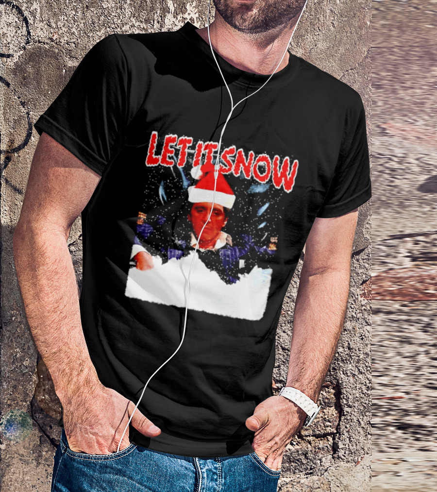 Let It Snow Al Pacino Scarface Tony Montana Snowflakes Santa Hat T-Shirt