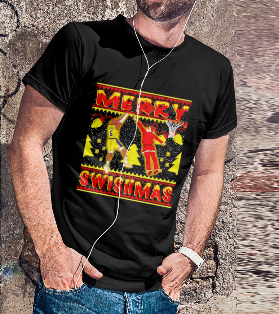 Merry Swishmas LeBron James Santa Dunk Basketball Holiday T-Shirt
