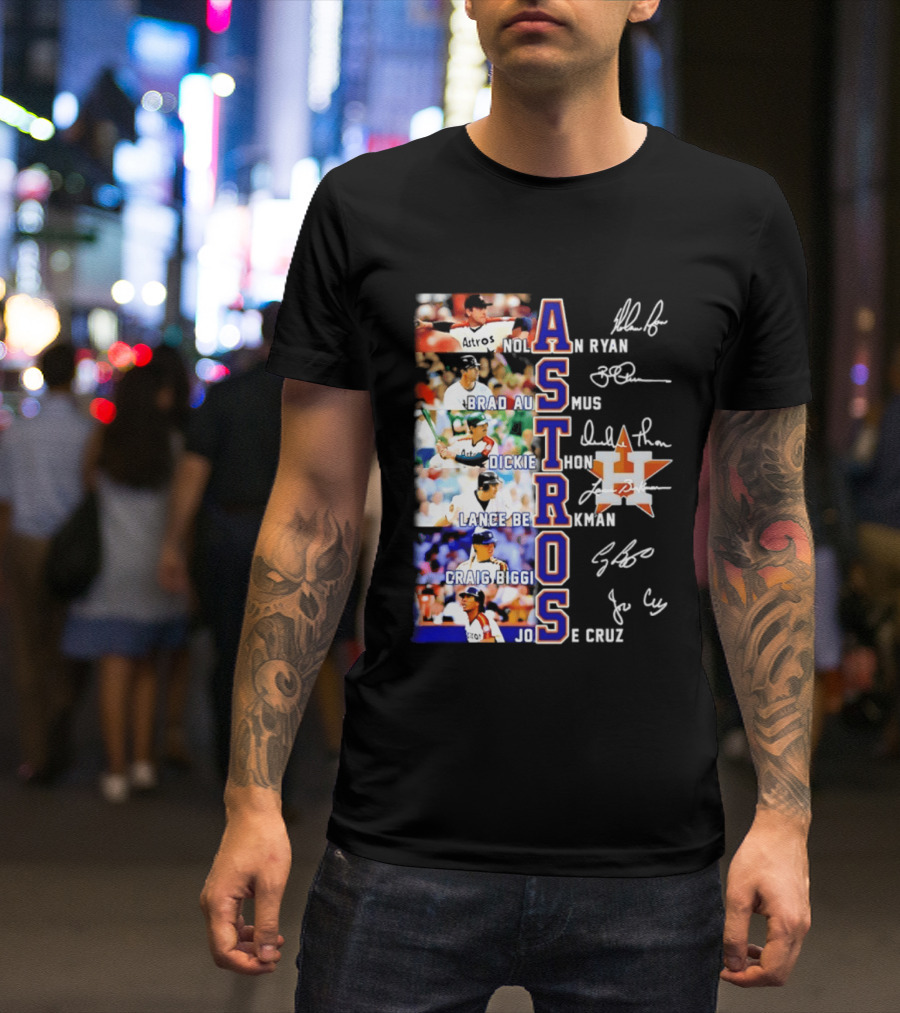 Nolan Ryan Brad Ausmus Dickie Thon Lance Berkman Craig Biggio Jose Cruz Houston Astros Baseball Legends T-Shirt