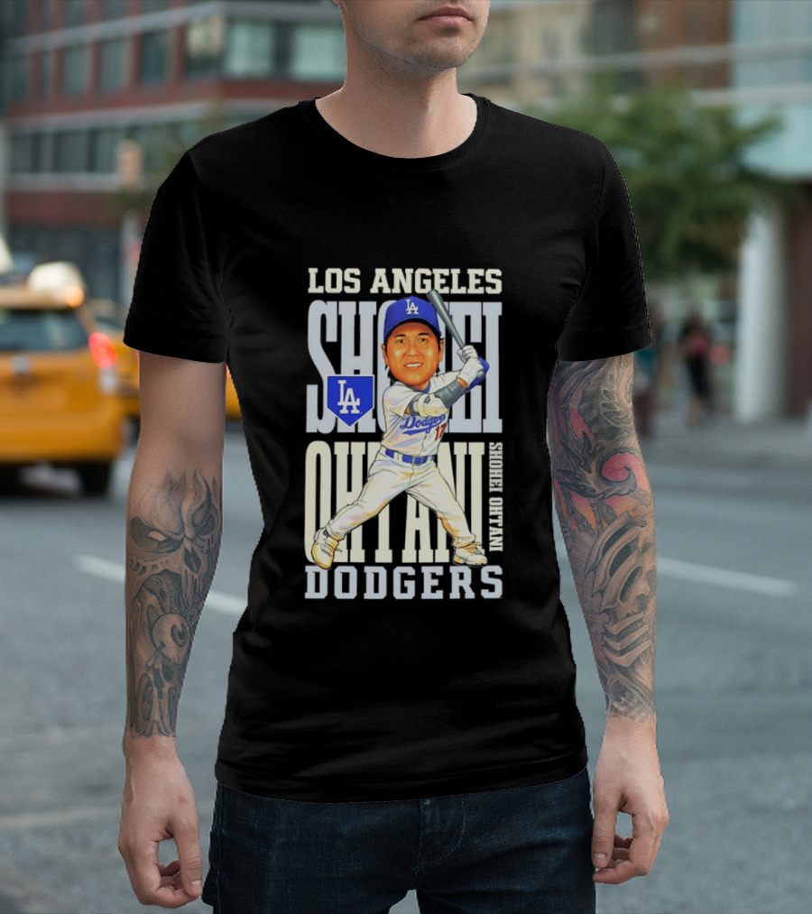 Los Angeles Dodgers Shohei Ohtani Caricature Dodgers Baseball T-Shirt