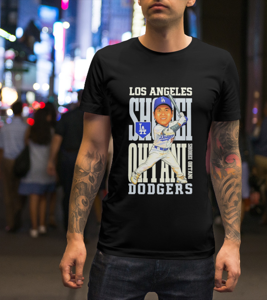 Los Angeles Dodgers Shohei Ohtani Caricature Dodgers Baseball T-Shirt