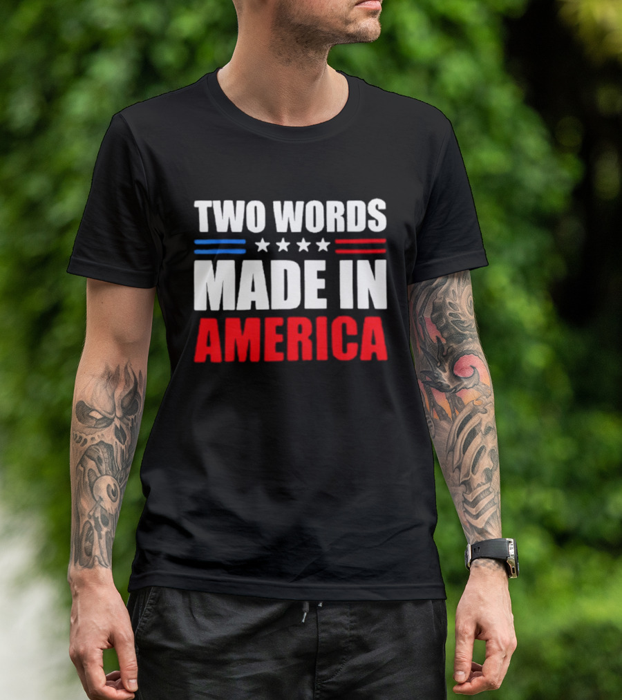 Two Words Made In America Patriotic USA Stars And Stripes T-Shirt