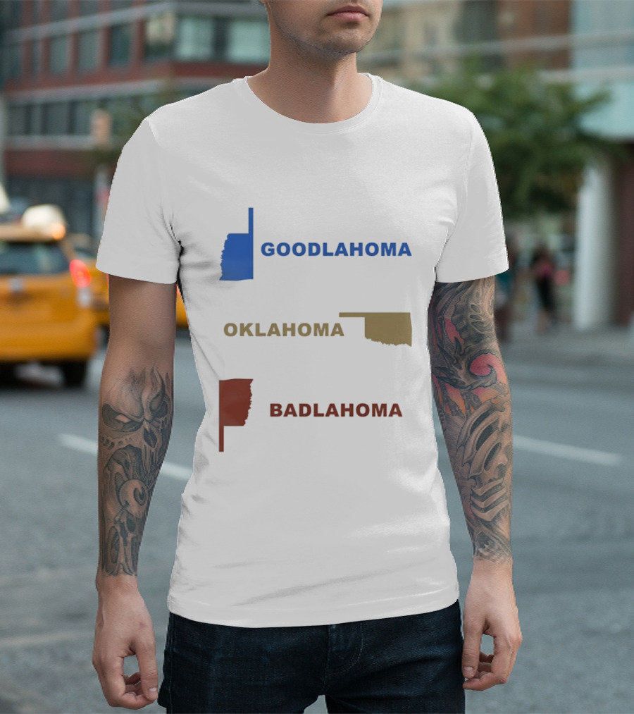 Goodlahoma Oklahoma Badlahoma Map Geography Playful Wordplay T-Shirt