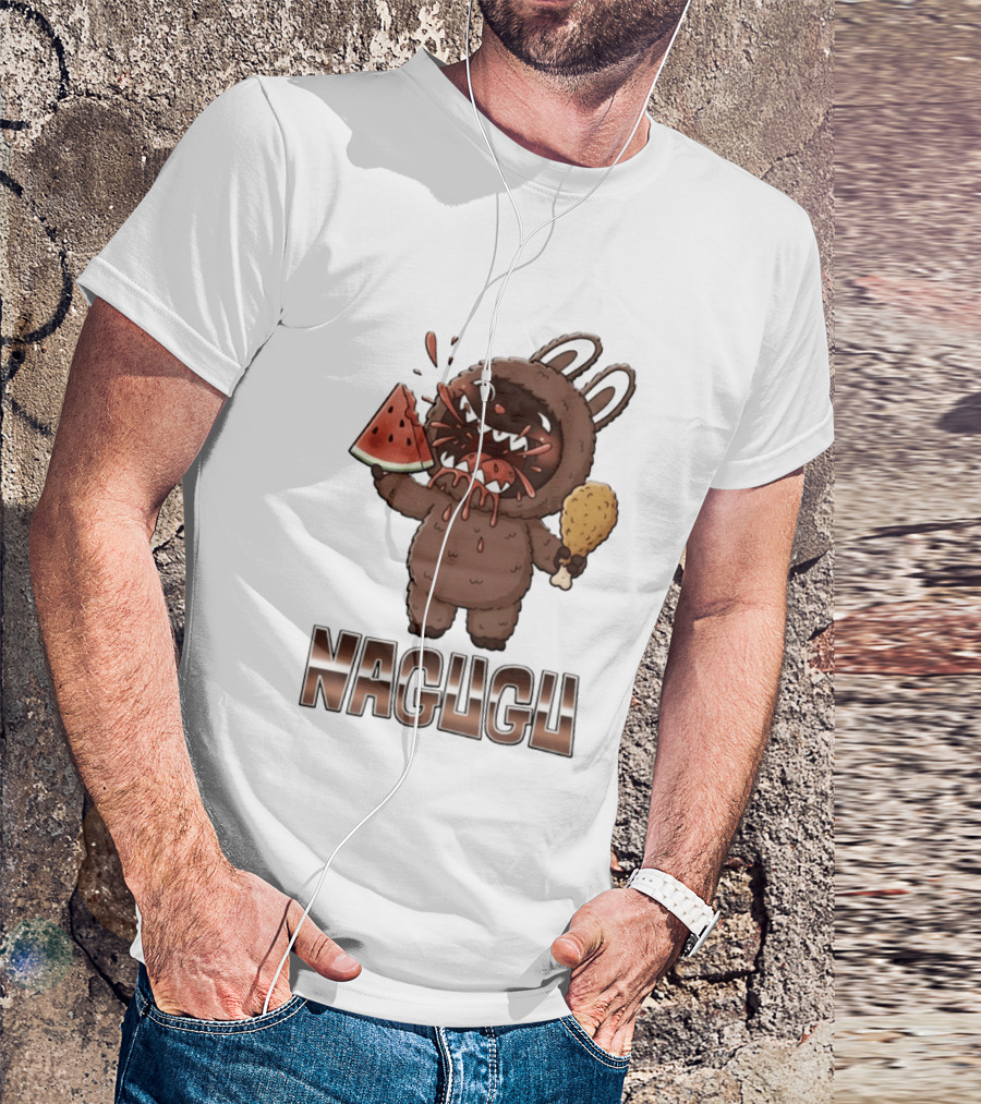Nagugu Eating Watermelon And Chicken Cartoon T-Shirt