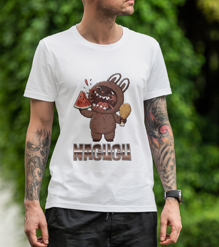 Nagugu Eating Watermelon And Chicken Cartoon T-Shirt