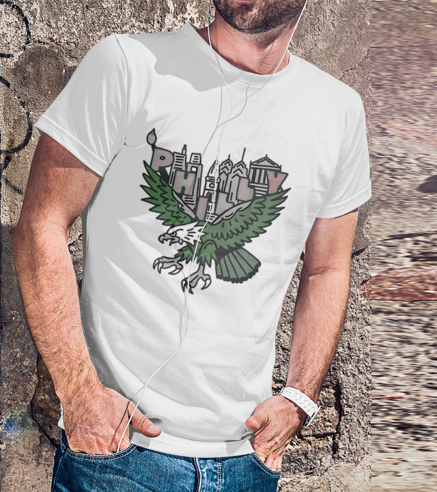 Philly Skyline Green Eagle Wings Cityscape T-Shirt