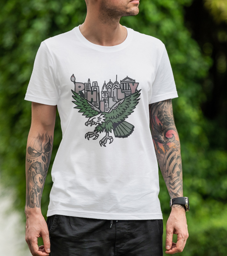 Philly Skyline Green Eagle Wings Cityscape T-Shirt