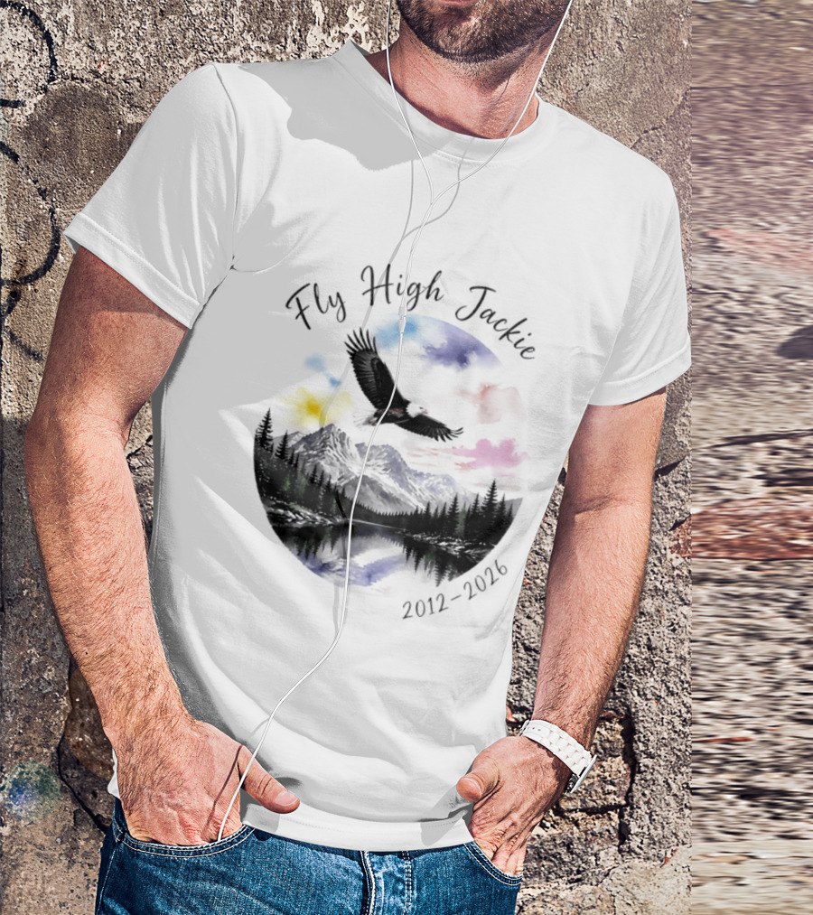 Fly High Jackie 2012 2026 Eagle Mountain Lake Memorial With Soaring Eagle And Scenic Sunset T-Shirt