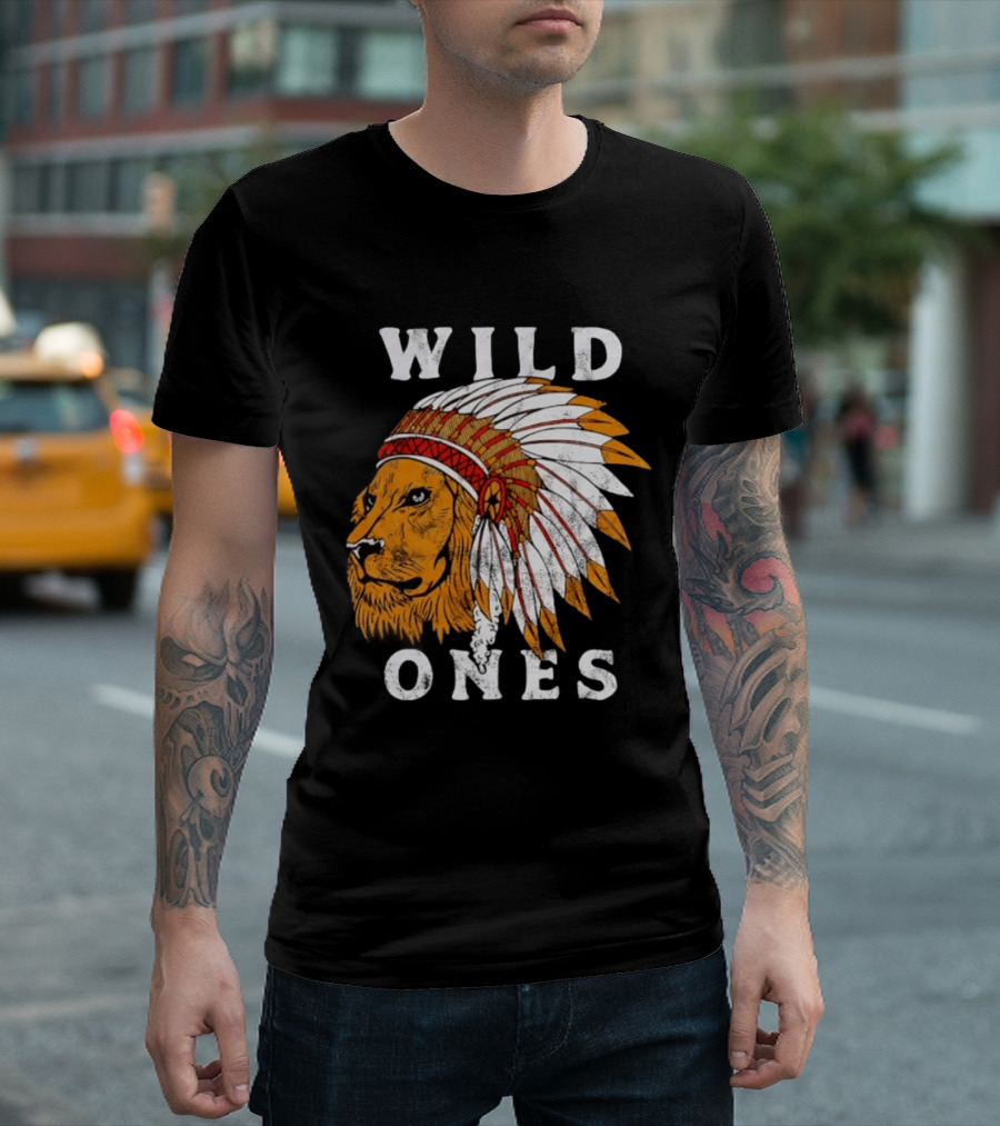 Wild Ones Lion Native American Headdress T-Shirt
