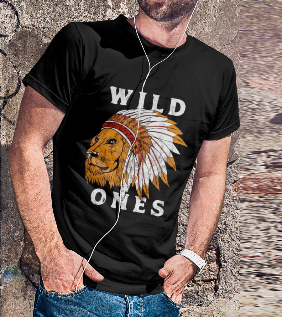 Wild Ones Lion Native American Headdress T-Shirt