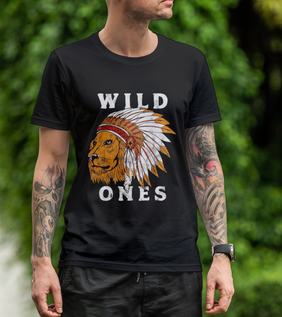 Wild Ones Lion Native American Headdress T-Shirt