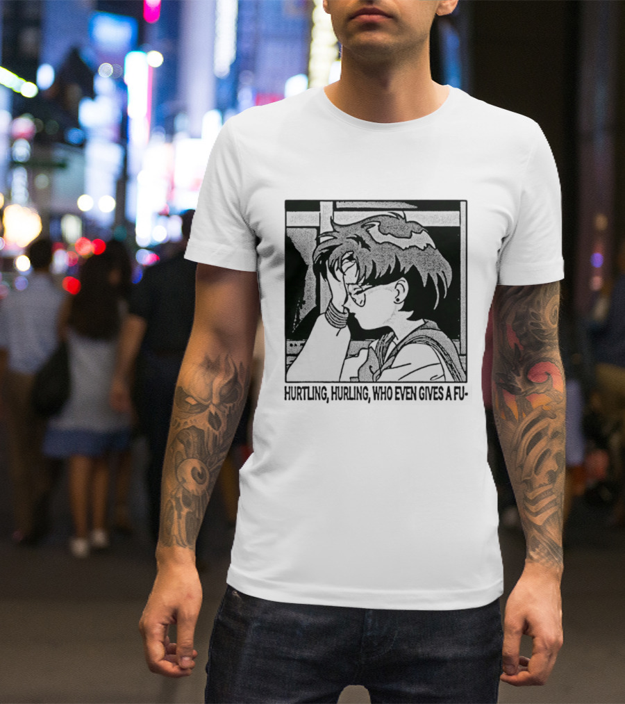 Hurtling Hurling Who Even Gives A Fu 90s Anime Style Frustrated Cartoon T-Shirt