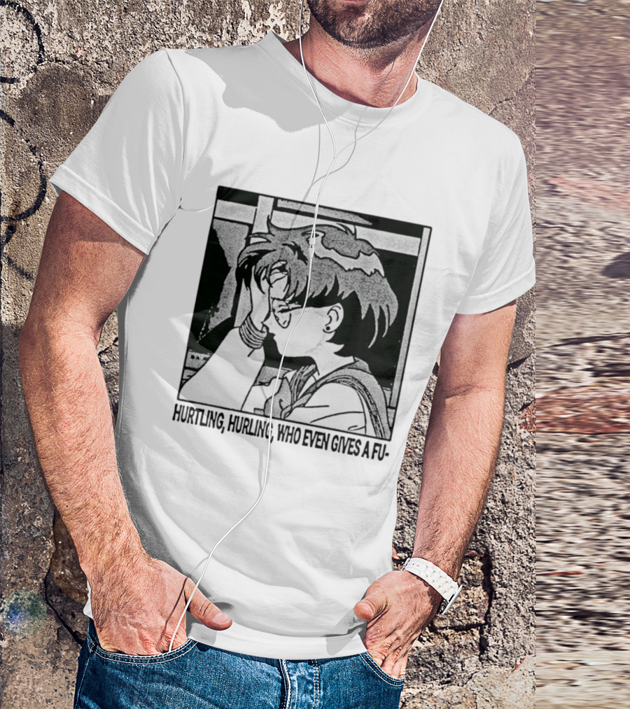 Hurtling Hurling Who Even Gives A Fu 90s Anime Style Frustrated Cartoon T-Shirt