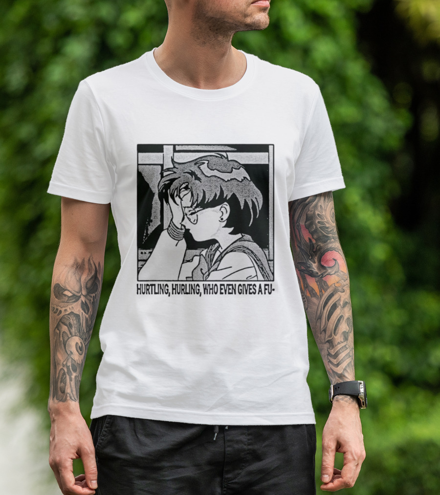 Hurtling Hurling Who Even Gives A Fu 90s Anime Style Frustrated Cartoon T-Shirt