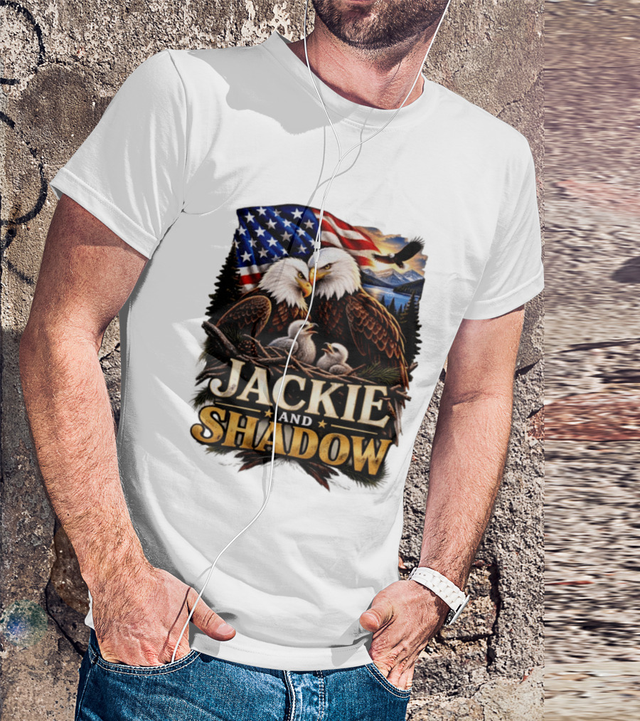 Jackie And Shadow Bald Eagles With American Flag T-Shirt