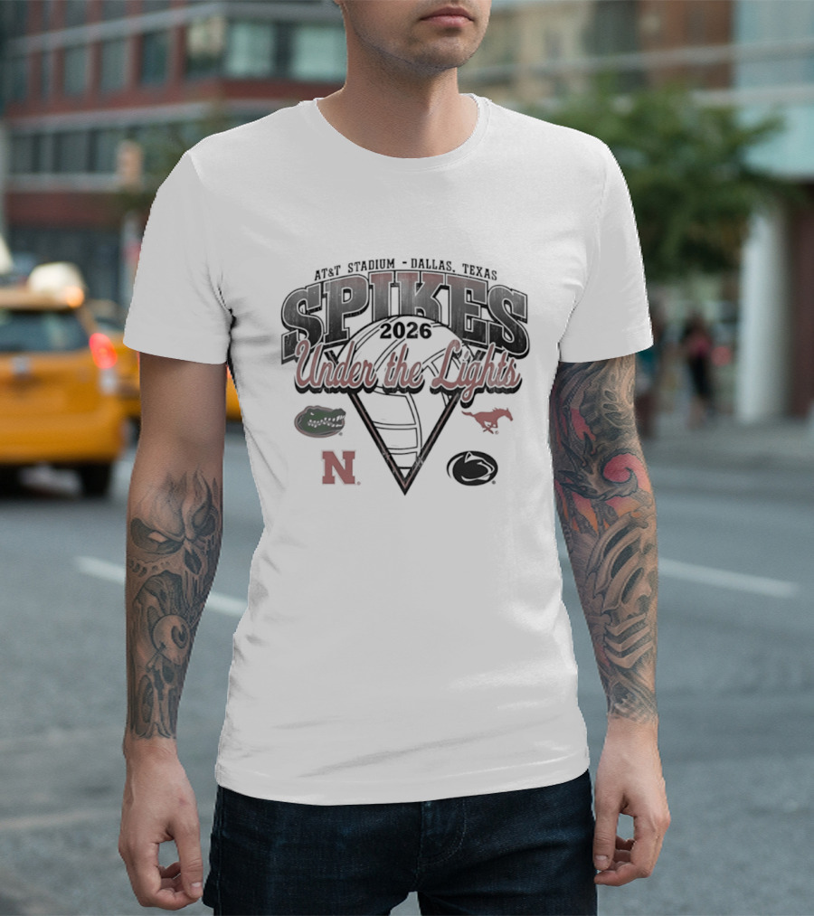 AT&T Stadium Spikes Under The Lights 2026 Dallas Texas Gators Huskers Mustangs Football Event T-Shirt