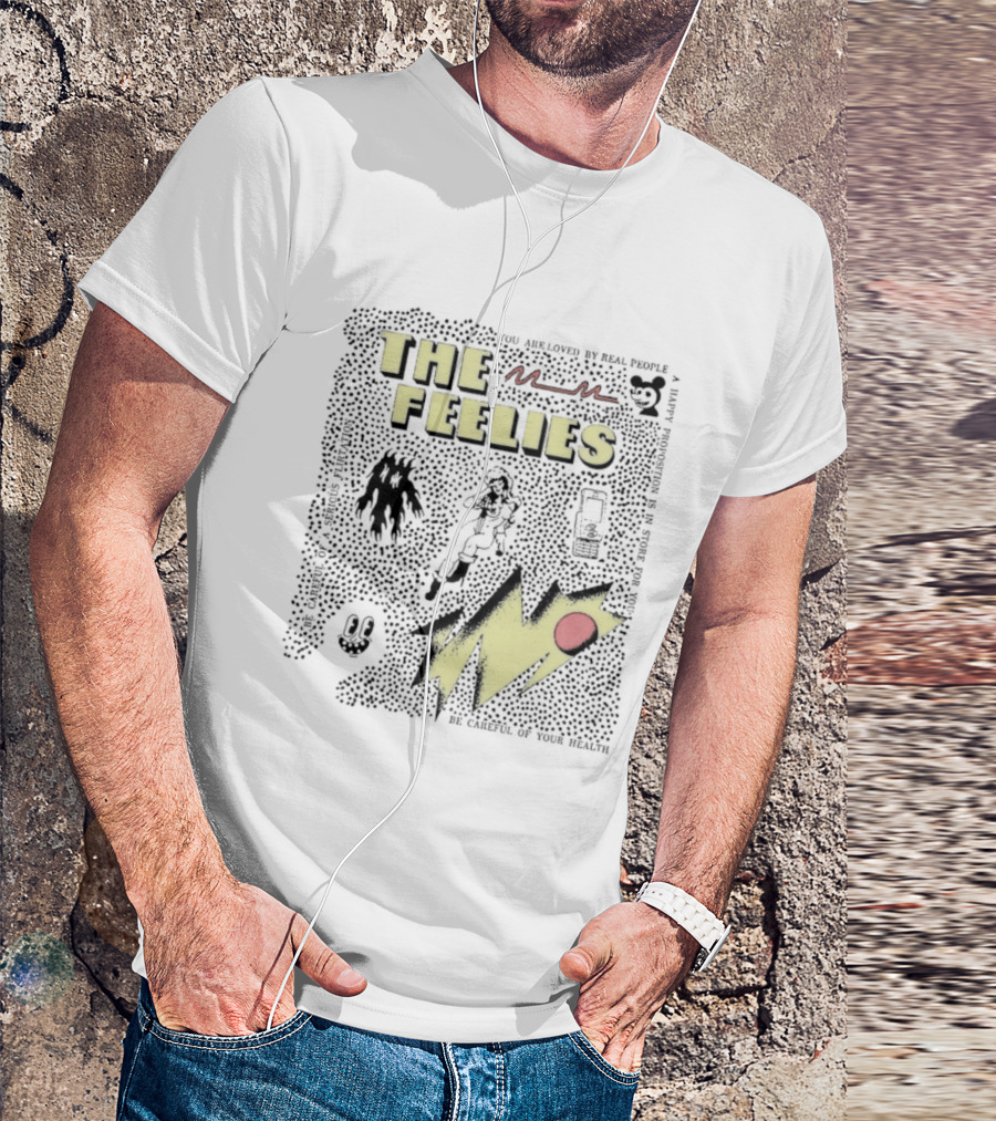 The Feelies Yellow Red Lightning Bolt Circle Band Merch T-Shirt