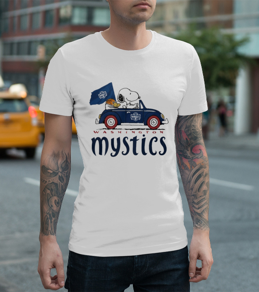 Washington Mystics Snoopy And Woodstock Driving With Basketball T-Shirt