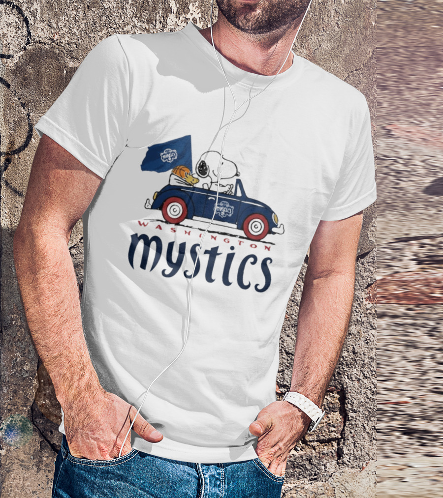 Washington Mystics Snoopy And Woodstock Driving With Basketball T-Shirt