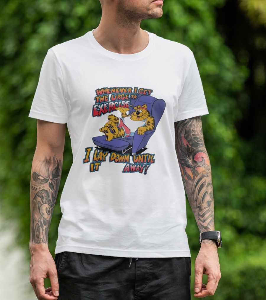 Whenever I Get The Urge To Exercise Cartoon Cat Lounging Until It Goes Away T-Shirt