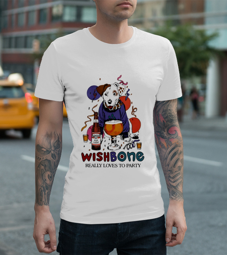 Wishbone Really Loves To Party Dog Beer Celebration T-Shirt