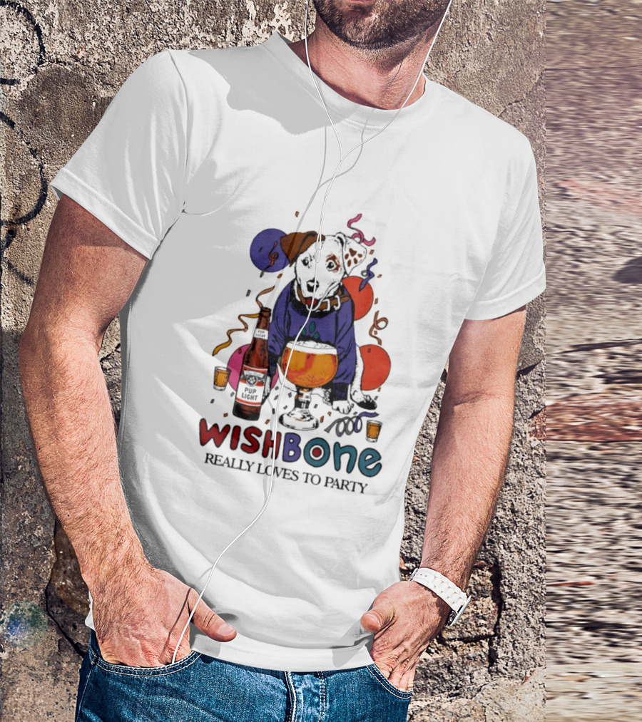 Wishbone Really Loves To Party Dog Beer Celebration T-Shirt
