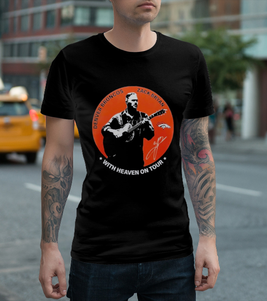 Denver Broncos 2026 Zach Bryan With Heaven On Tour Football Collaboration T-Shirt