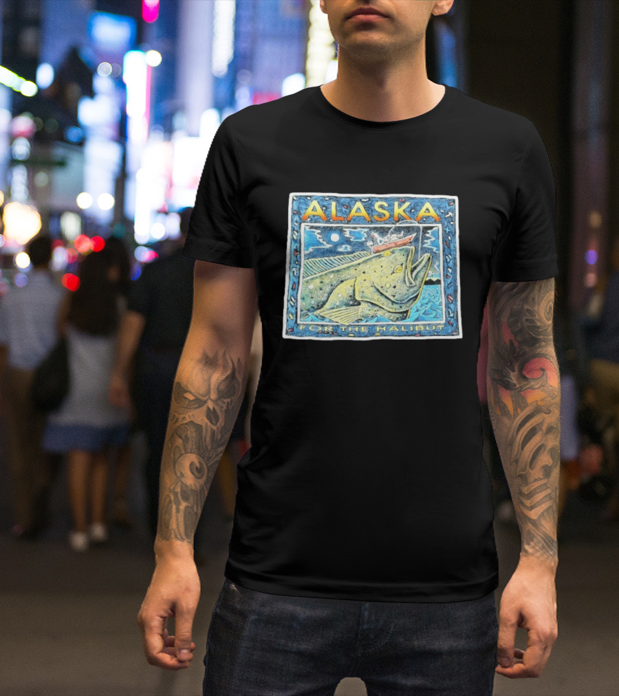 Alaska For The Halibut Fishing Adventure Under Moonlit Sky T-Shirt