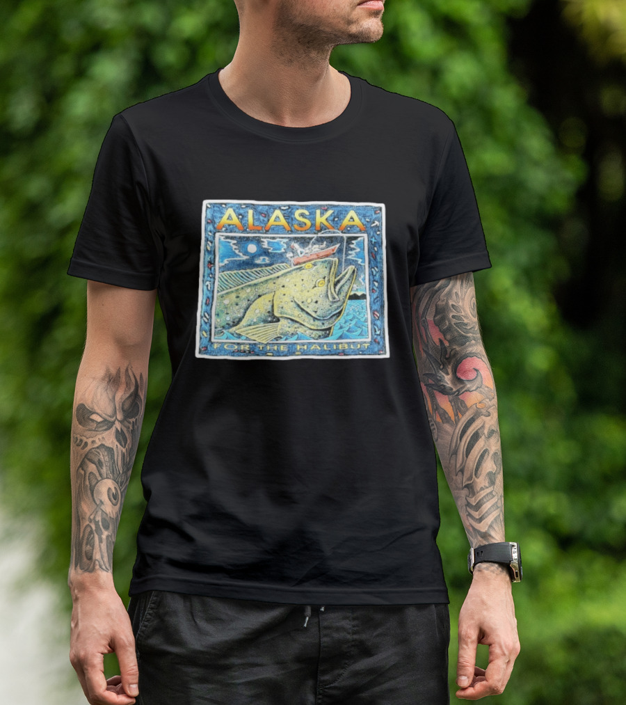 Alaska For The Halibut Fishing Adventure Under Moonlit Sky T-Shirt