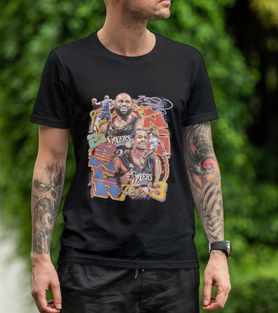 Allen Iverson LeBron James 23 Sixers NBA 76ers 3 Basketball Legends T-Shirt