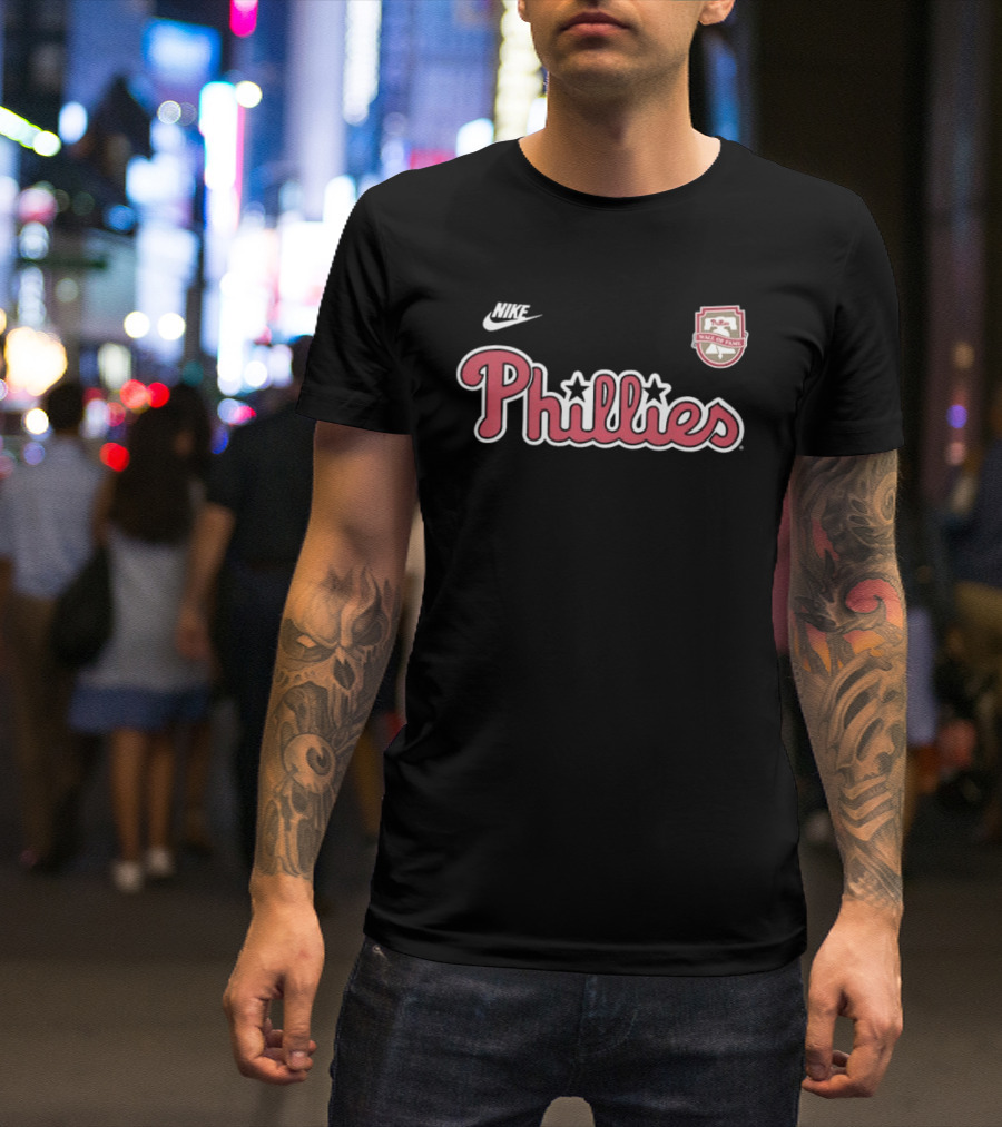 Nike Phillies Wall Of Fame Chase Utley 26 Philadelphia Text And Stars T-Shirt