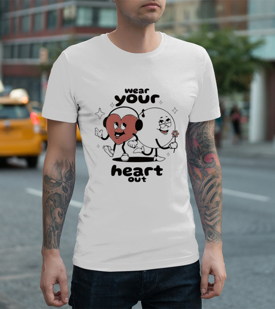 Wear Your Heart Out Love Aesthetic Headphones And Flower Cartoon Characters T-Shirt