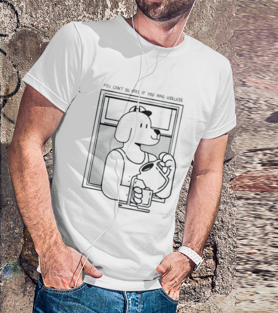 You Can't Be Used If You Are Useless Dog In Sunglasses Holding Coffee T-Shirt