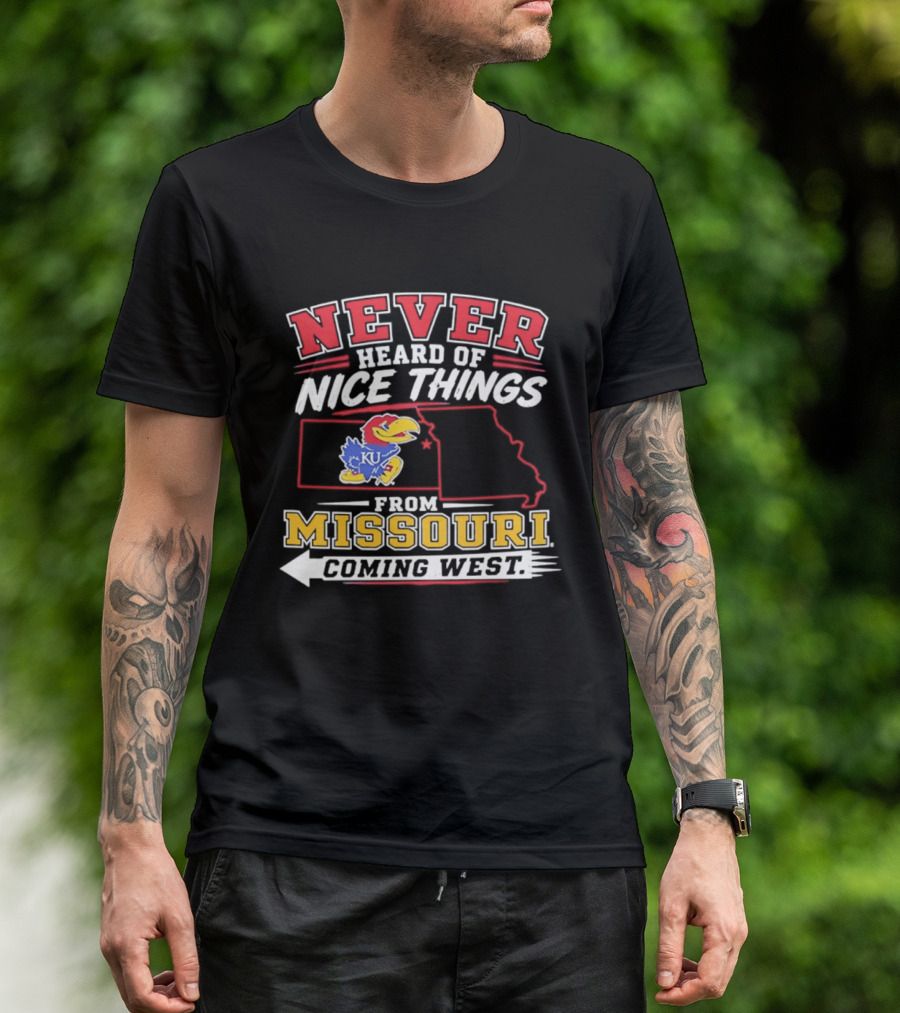 Never Heard Of Nice Things From Missouri Coming West Kansas Jayhawks KU Bird Map T-Shirt