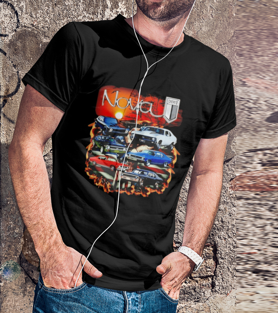 Nova Chevy II American Flag Muscle Car Collection Vintage Sunset T-Shirt