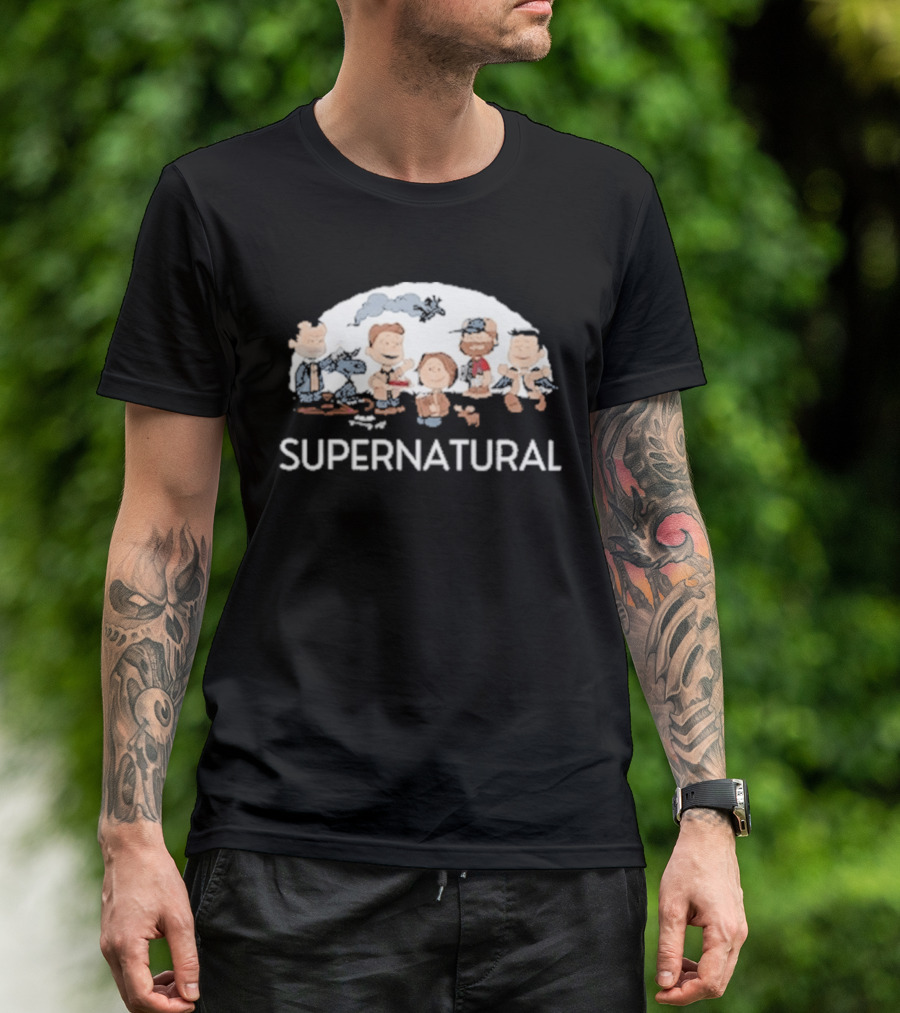 Supernatural Peanuts Cartoon Crossover Characters Collection T-Shirt